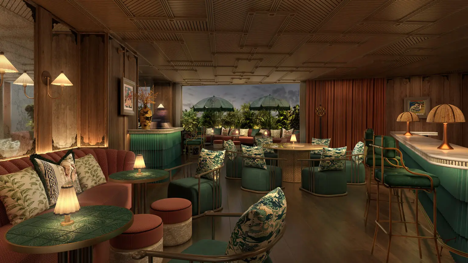 Bar and restaurant view with dim light Furnitures