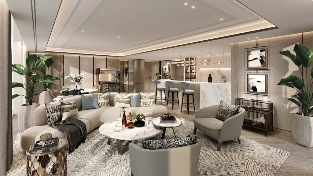 Apartment 3d render with furnitures